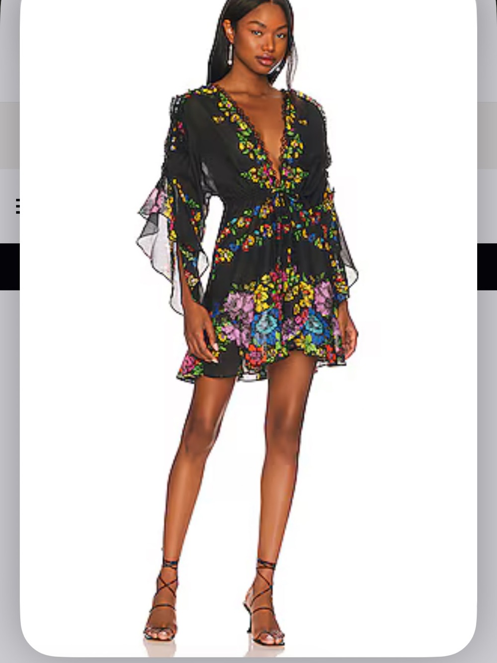 Charo Ruiz Black Floral Sheer Swim Coverup with Multicolor Flowers